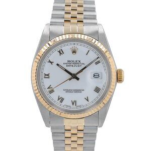 Rolex Datejust 16013 36mm White Roman Numeral Dial Fluted Bezel Jubille Band